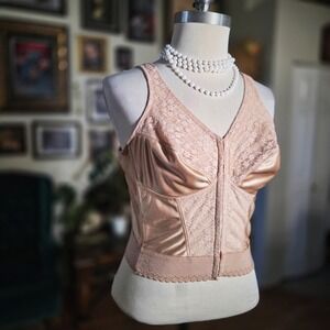 Exquisite Form Nude Lace Longline Front Closure Posture Bra Boned Shapewear